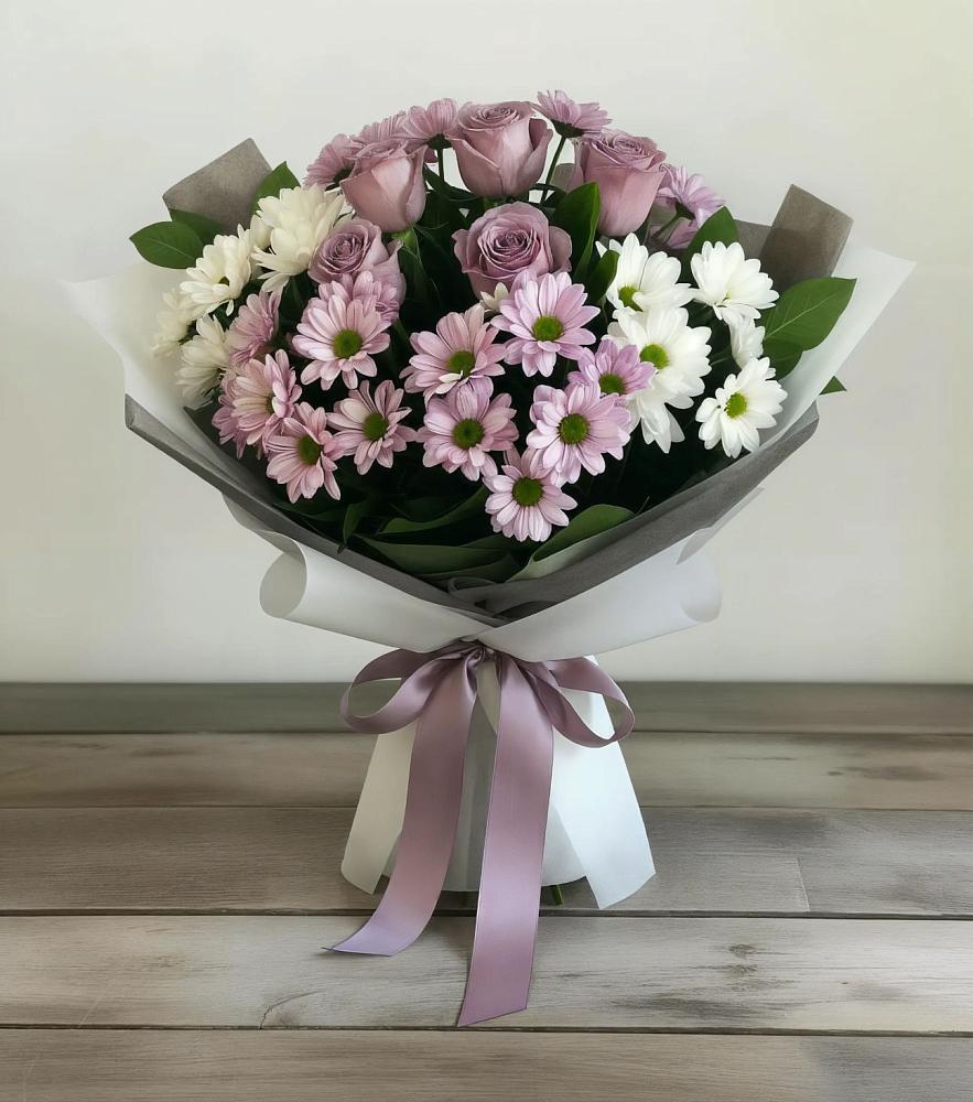Букет цветов из: Хризантемы и Розы в Знаменске
