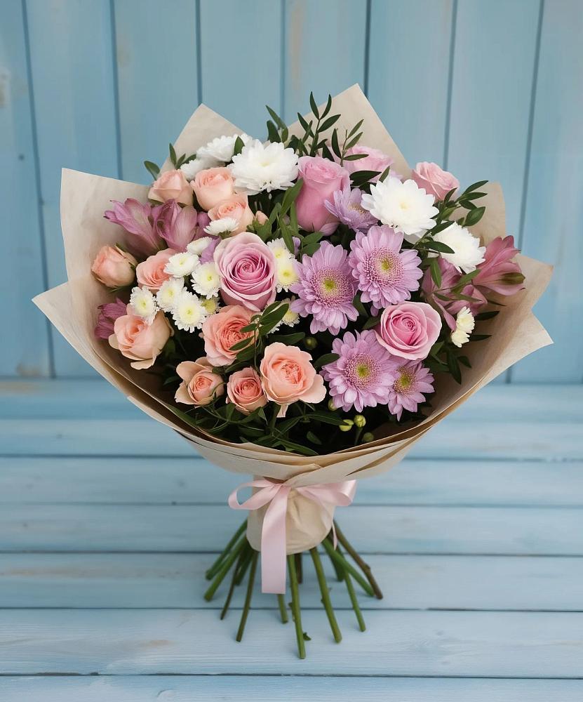 Букет цветов из: Хризантемы, Розы и Альстромерии в Знаменске