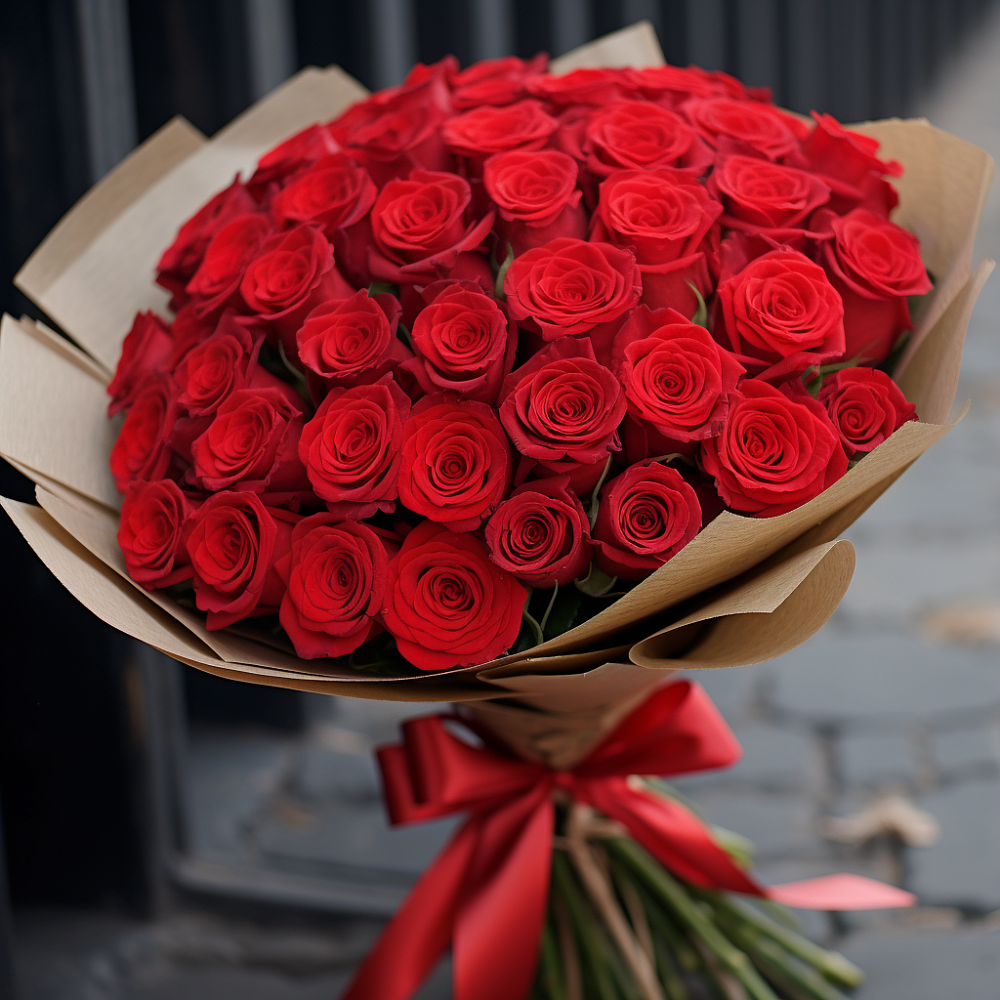 Букет 51 Красная роза Эдлесс Лав в Знаменске