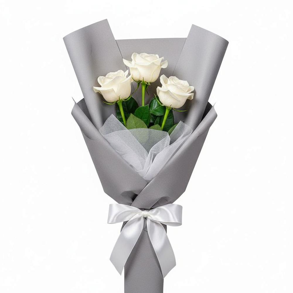 Букет 3 белые розы в Знаменске
