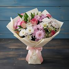 Букет цветов из:  Хризантемы, Альстромерии и Розы в Знаменске