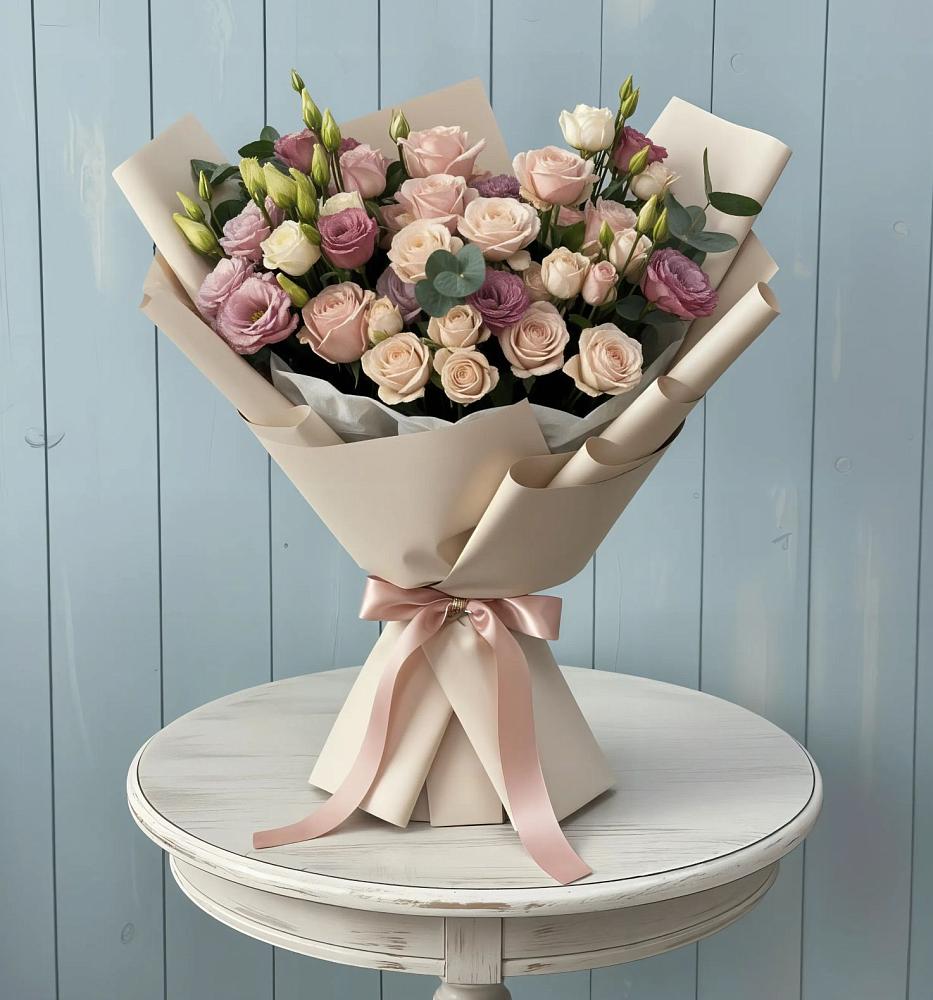 Букет цветов из: Розы и Лизиантусы в Знаменске