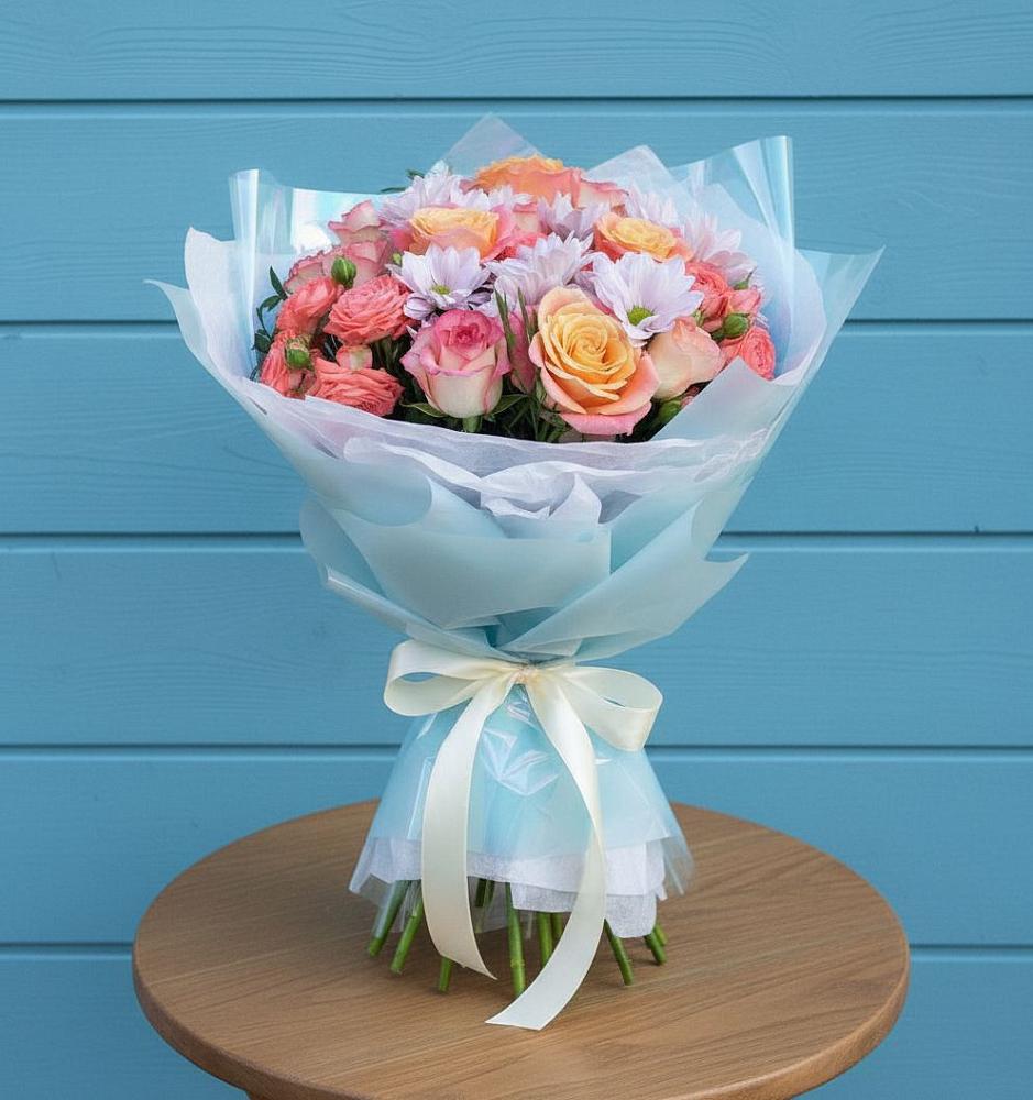 Букет цветов из: Хризантемы и Розы в Знаменске